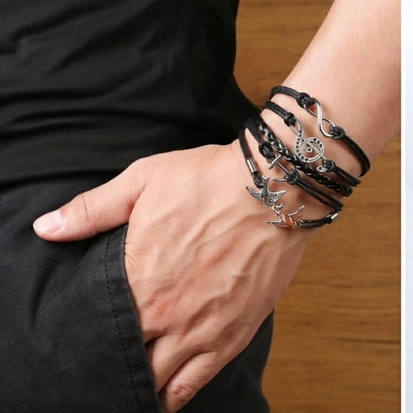 Bird anchor treble clef staff infinity linked bracelet 5 pc set - Picture 3 of 4